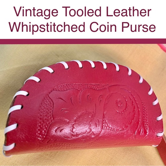 Vintage Handbags - NWOT Vintage Tooled Leather Whipstitched Coin Purse